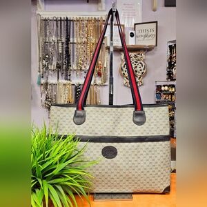 Gucci Vintage Oversize Elegant Beige and Blue Tote Bag